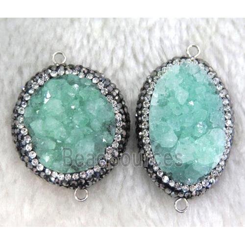 green Druzy Quartz connector paved rhinestone, freeform