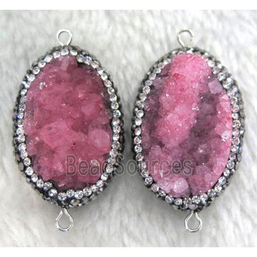 red Druzy Quartz connector paved rhinestone, freeform