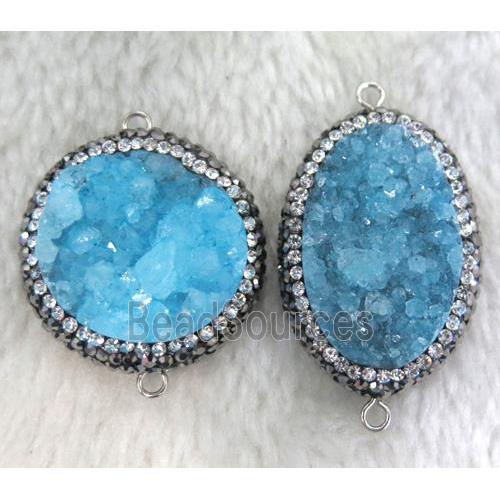 blue druzy quartz connector paved rhinestone, freeform