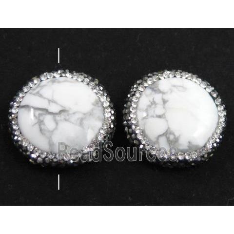 white turquoise bead paved rhinestone, flat-round