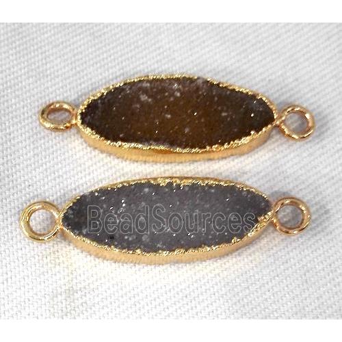 Druzy Agate Marquise connector, horse-eye shape, gold plated