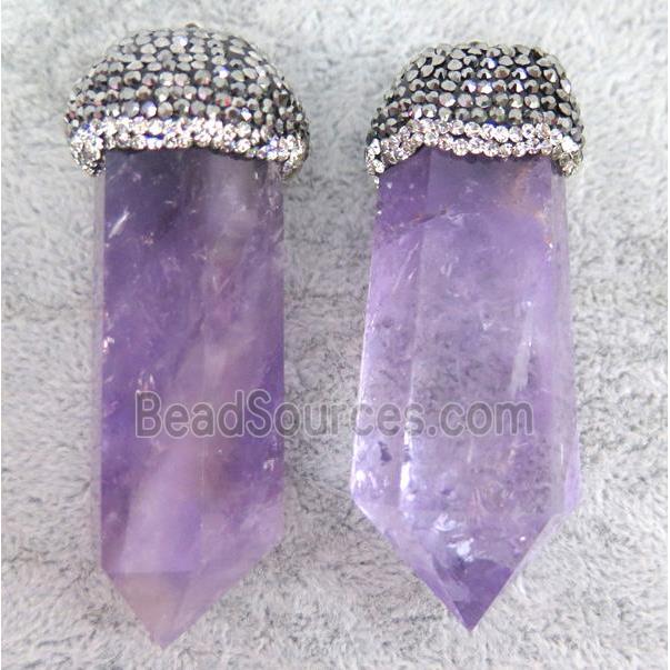 Amethyst bullet pendant paved rhinestone