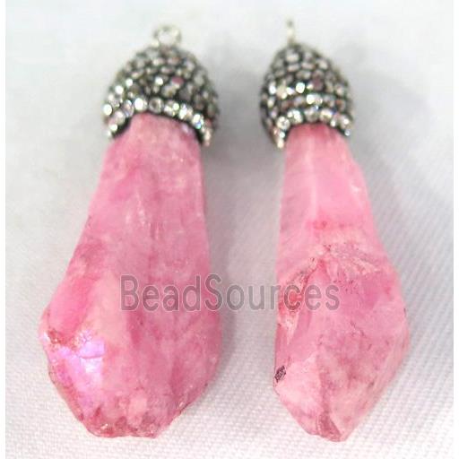 pink quartz pendant paved rhinestone, stick