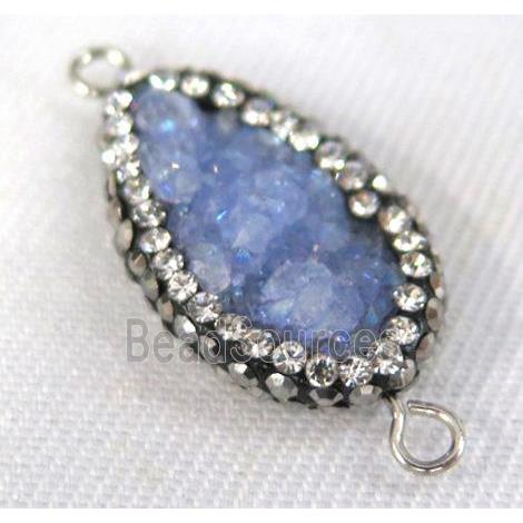 Druzy Quartz connector paved rhinestone, teardrop, lavender