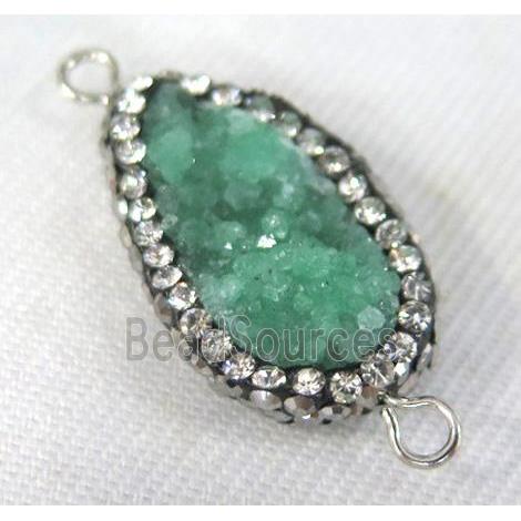 green Druzy Quartz connector paved rhinestone, teardrop