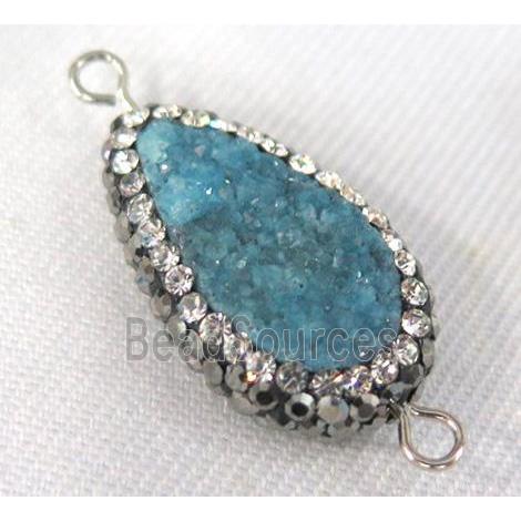 blue Druzy Quartz connector paved rhinestone, teardrop