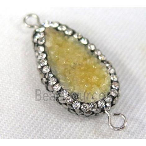 yellow Druzy Quartz connector paved rhinestone, teardrop