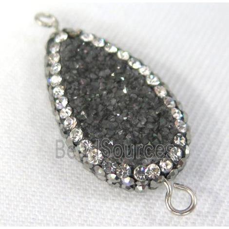 black Druzy Quartz connector paved rhinestone, teardrop