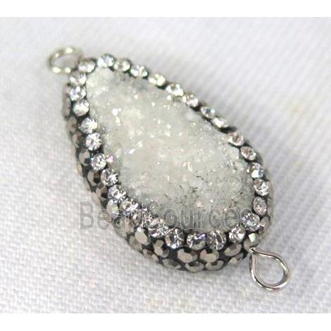 white Druzy Quartz connector paved rhinestone, teardrop