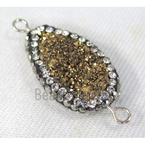 Druzy Quartz connector paved rhinestone, teardrop, golden