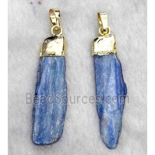 blue Kyanite pendant, freeform stick, gold plated