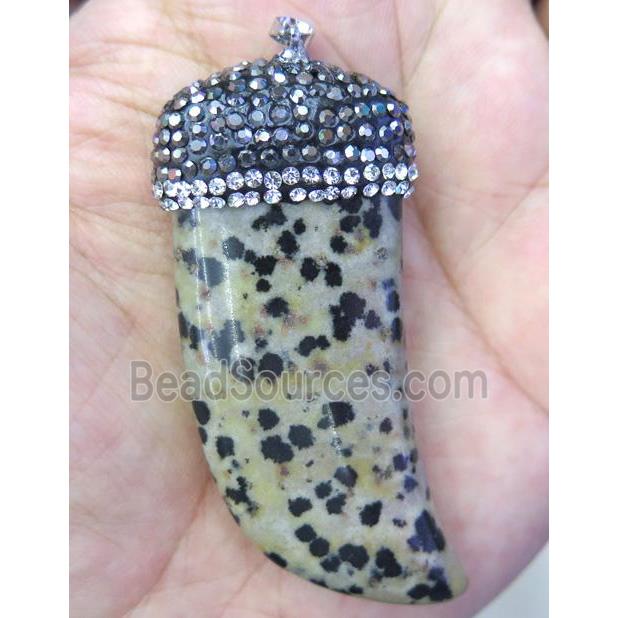 spotted dalmatian jasper pendant paved rhinestone, horn