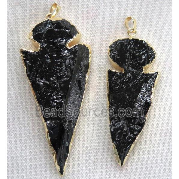 quartz arrowhead pendant, black dye, gold plated