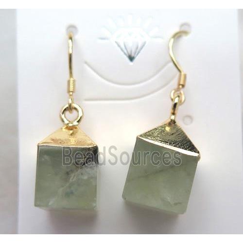 prehnite cube earring, gold plated