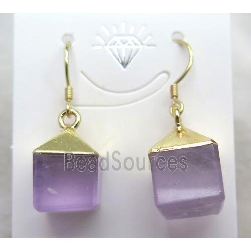 amethyst cube earring, lt.purple, gold plated