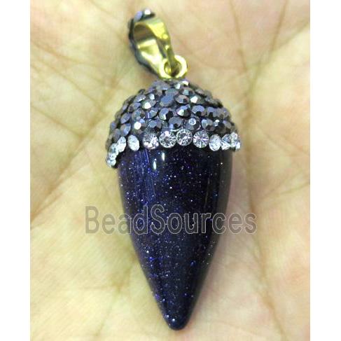 blue sandStone bullet pendant paved rhinestone