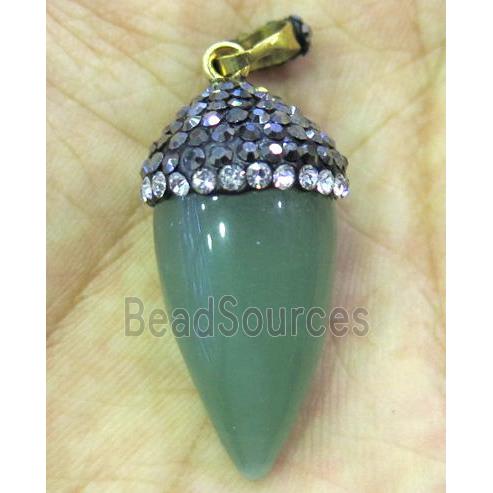 Green Aventurine bullet pendant paved rhinestone