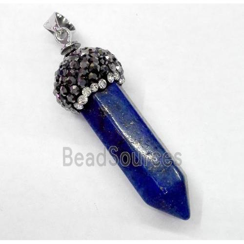 lapis lazuli bullet pendant paved rhinestone, blue