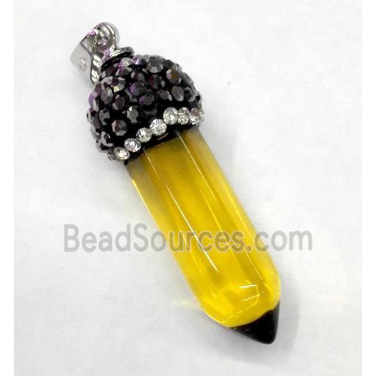 citrine bullet pendant paved rhinestone, synthetic, yellow