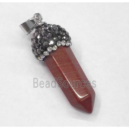 red jasper bullet pendant paved rhinestone