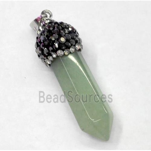 green aventurine bullet pendant paved rhinestone