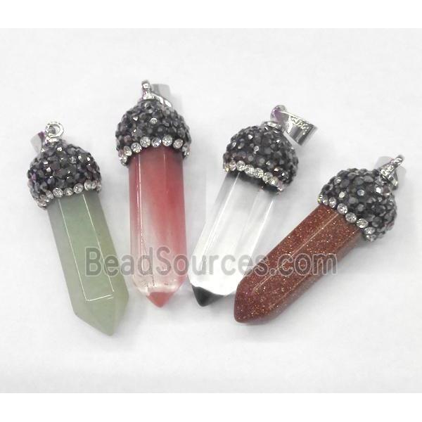 mix gemstone bullet pendant paved rhinestone