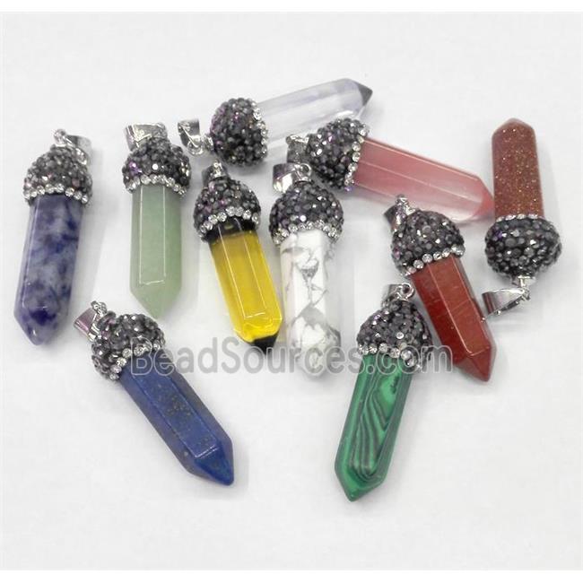 mix gemstone bullet pendant paved rhinestone