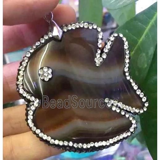 Agate slice pendant paved rhinestone