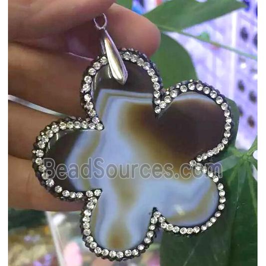 Agate slice pendant paved rhinestone