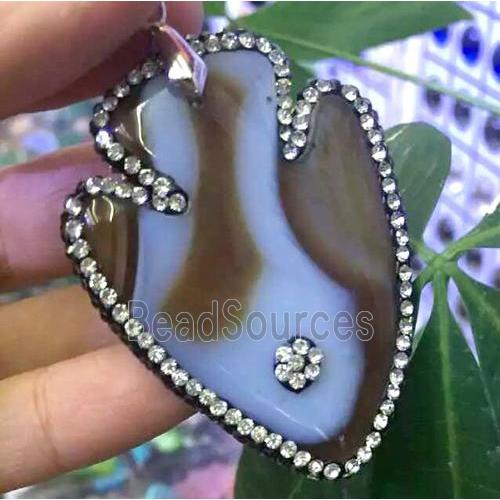 Agate slice pendant paved rhinestone