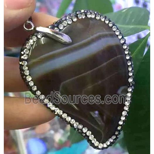 Agate slice pendant paved rhinestone