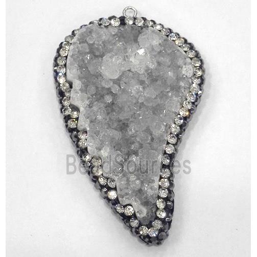 white druzy quartz pendant paved rhinestone, wing