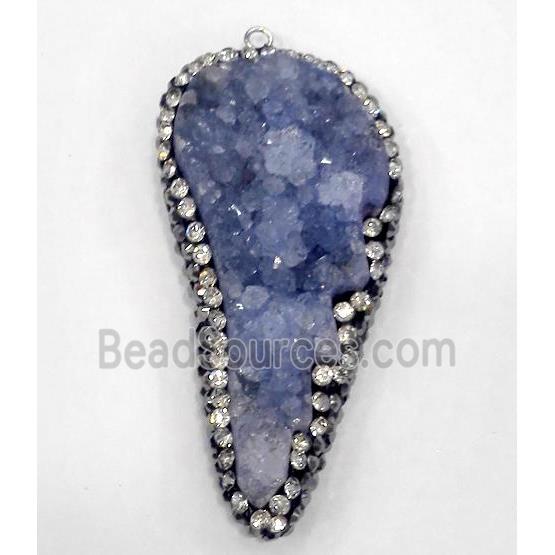 lavender druzy quartz pendant paved rhinestone, wing