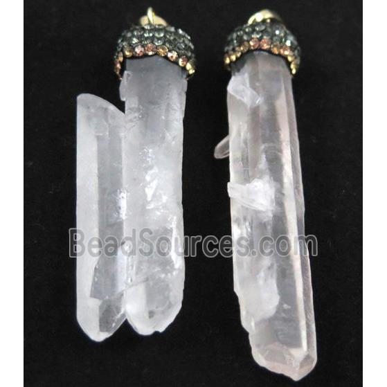 clear quartz pendant paved rhinestone, stick