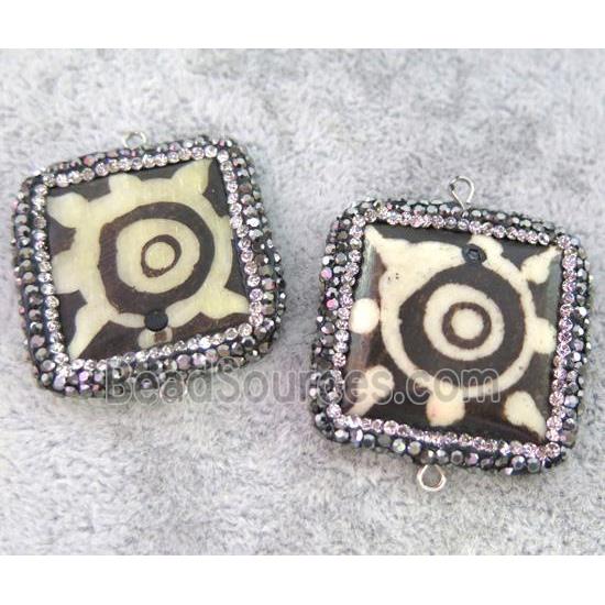 bone connector paved rhinestone, square