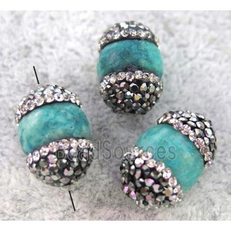 round Amazonite bead paved rhinestone, green