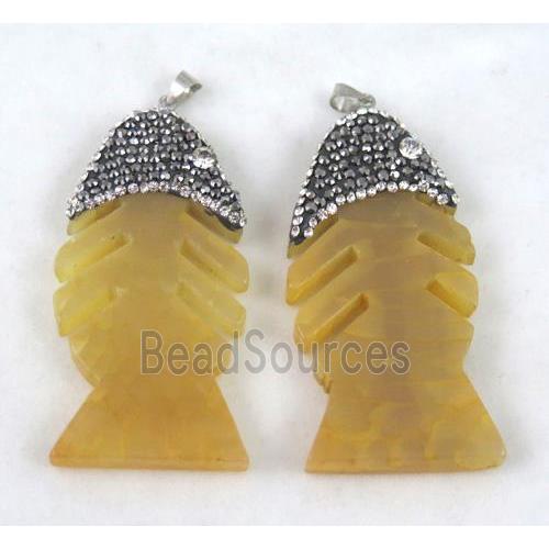 agate pendant paved rhinestone, fishbone, yellow