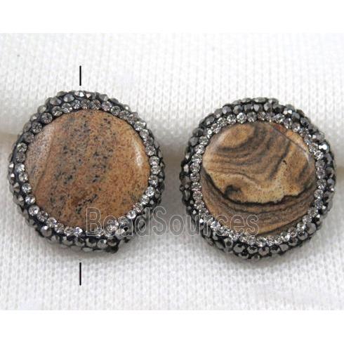 Picture Jasper Beads pave rhinestone, flat-round