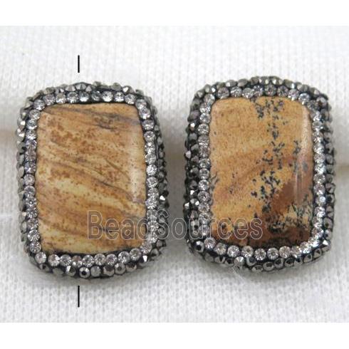 Picture Jasper Beads pave rhinestone, rectangle