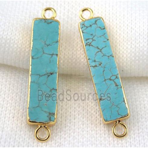 blue turquoise connector, rectangle, gold plated