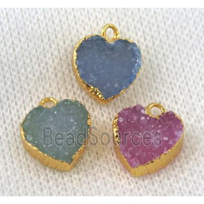 agate druzy heart pendant, mix color, gold plated