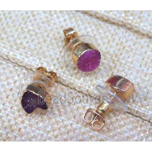 mix Druzy Agate earring studs, copper, gold plated