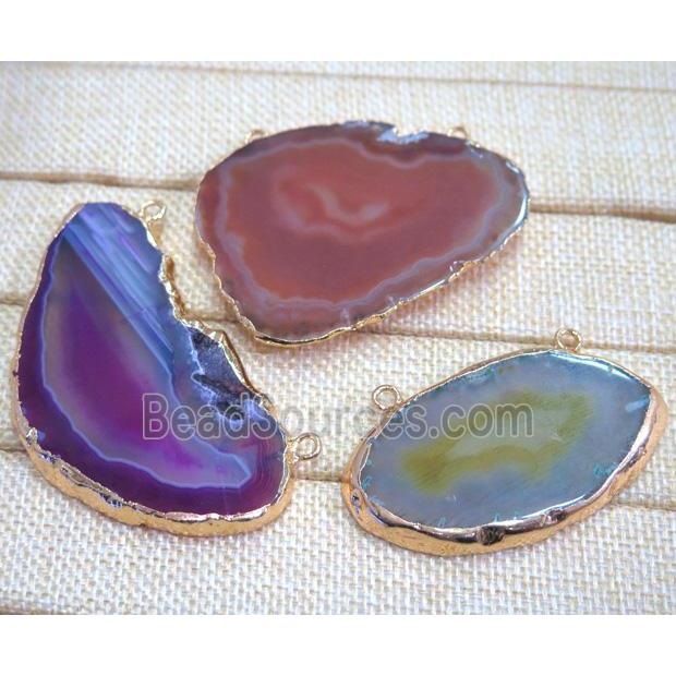 agate slice pendant with 2loops, mix color, freeform, gold plated