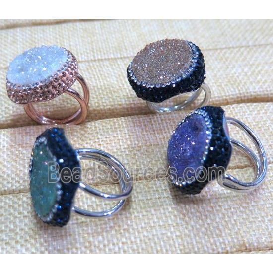 druzy agate Ring paved rhinestone, mix color