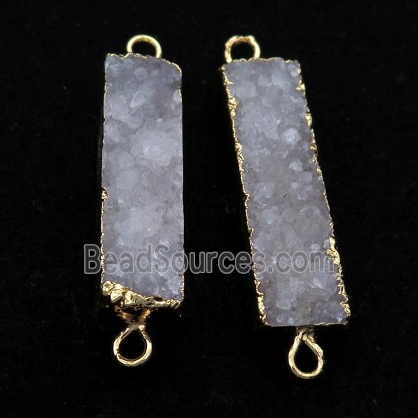 white druzy quartz connector, rectangle, gold plated