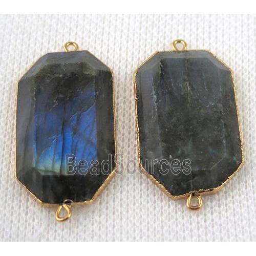 Labradorite connector, faceted rectangle, gold plated