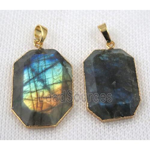 Labradorite pendant, faceted rectangle, gold plated