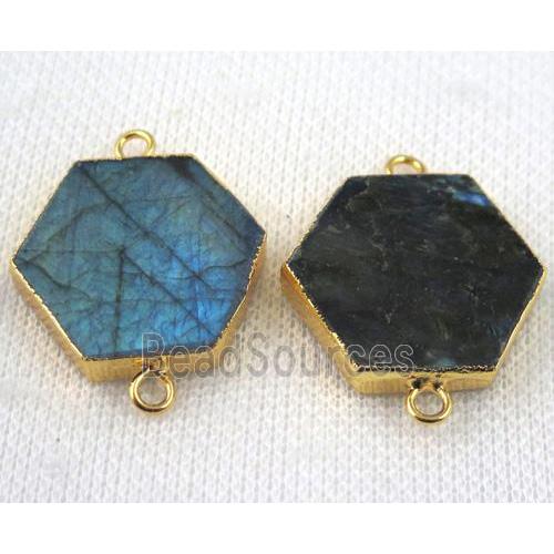 Labradorite hexagon connector, gold plated