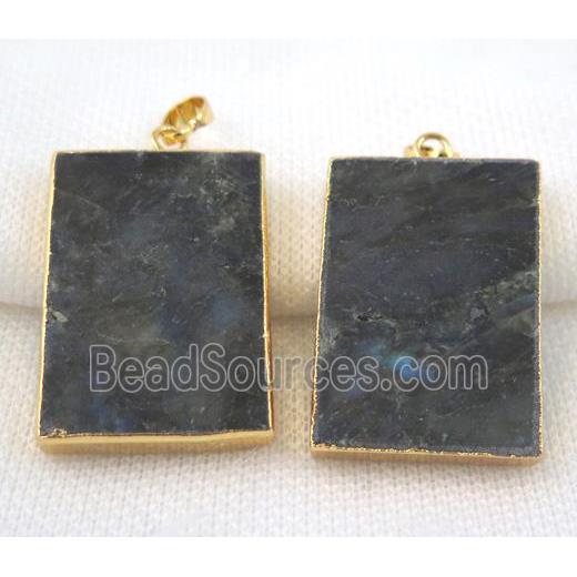 Labradorite rectangle pendant, gold plated