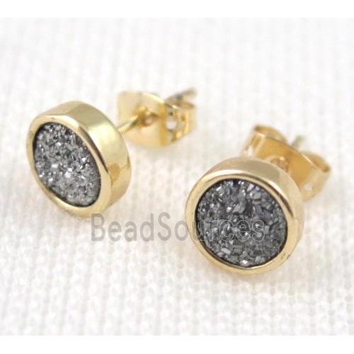 sliver druzy agate earring studs, copper, gold plated